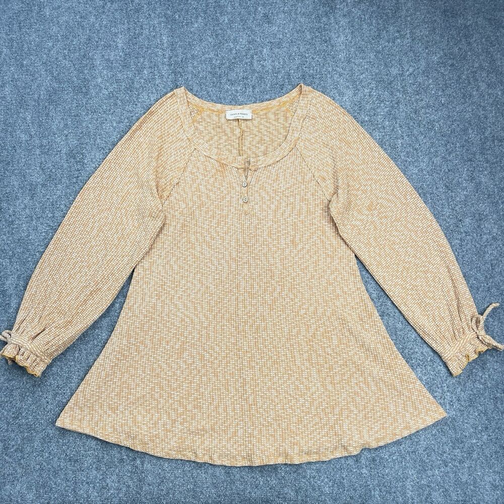 Saints And Hearts Top Womens Medium Thermal Waffle Knit Scoop Neck Tie Sleeve